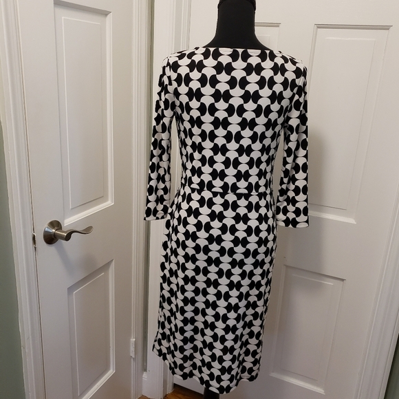 Talbots Faux Wrap Sheath Dress Stretch Black & White Petite S - Picture 3 of 9